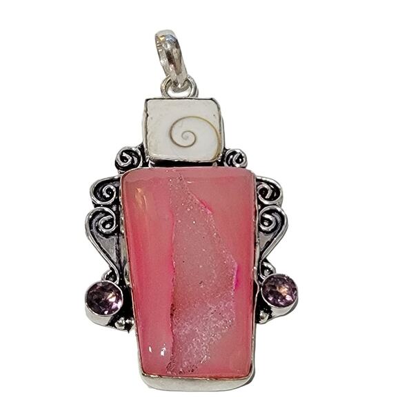 Sterling Silver Rose Quartz Shiva Eye Pendant - Picture 1 of 9